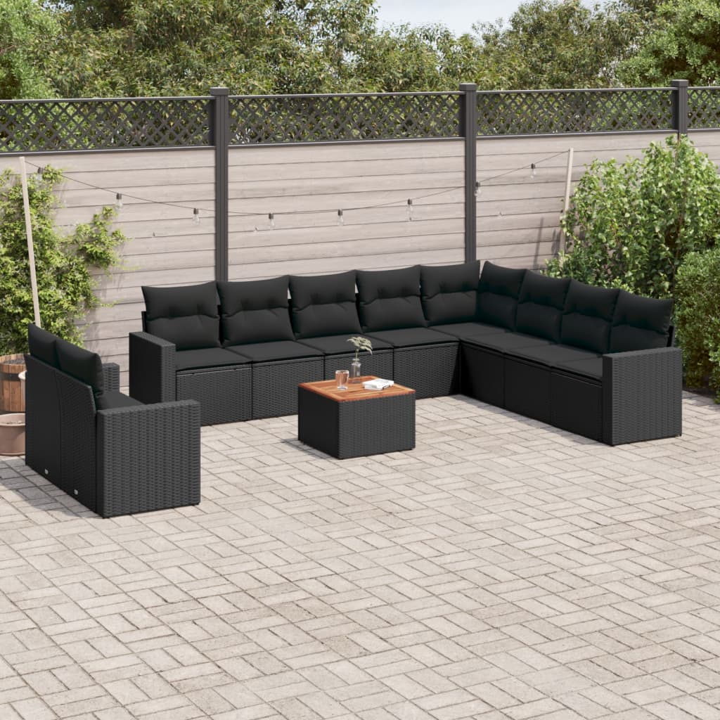 11-tlg. Garten-Sofagarnitur mit Kissen Schwarz Poly Rattan 11-tlg. Garten-Sofagarnitur mit Kissen Schwarz Poly Rattan