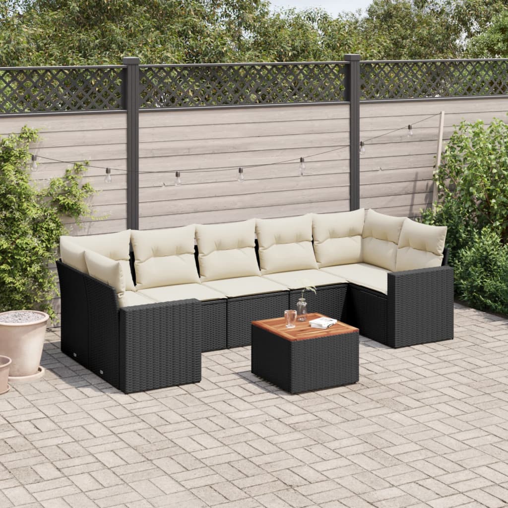 8-tlg. Garten-Sofagarnitur mit Kissen Schwarz Poly Rattan 8-tlg. Garten-Sofagarnitur mit Kissen Schwarz Poly Rattan