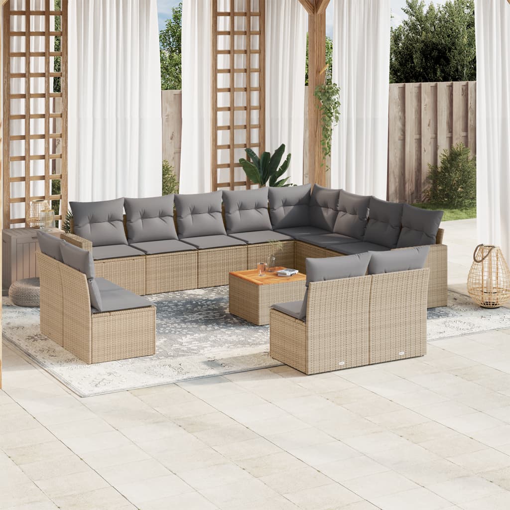 13-tlg. Garten-Sofagarnitur mit Kissen Beige Poly Rattan 13-tlg. Garten-Sofagarnitur mit Kissen Beige Poly Rattan