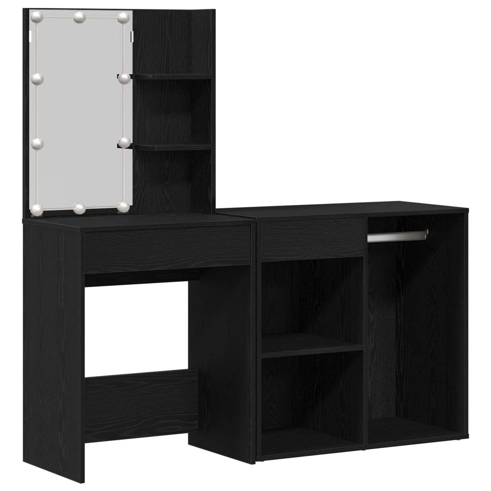 Schminktisch mit LED & Schrank Schwarz-Eiche Holzwerkstoff Schminktisch mit LED & Schrank Schwarz-Eiche Holzwerkstoff
