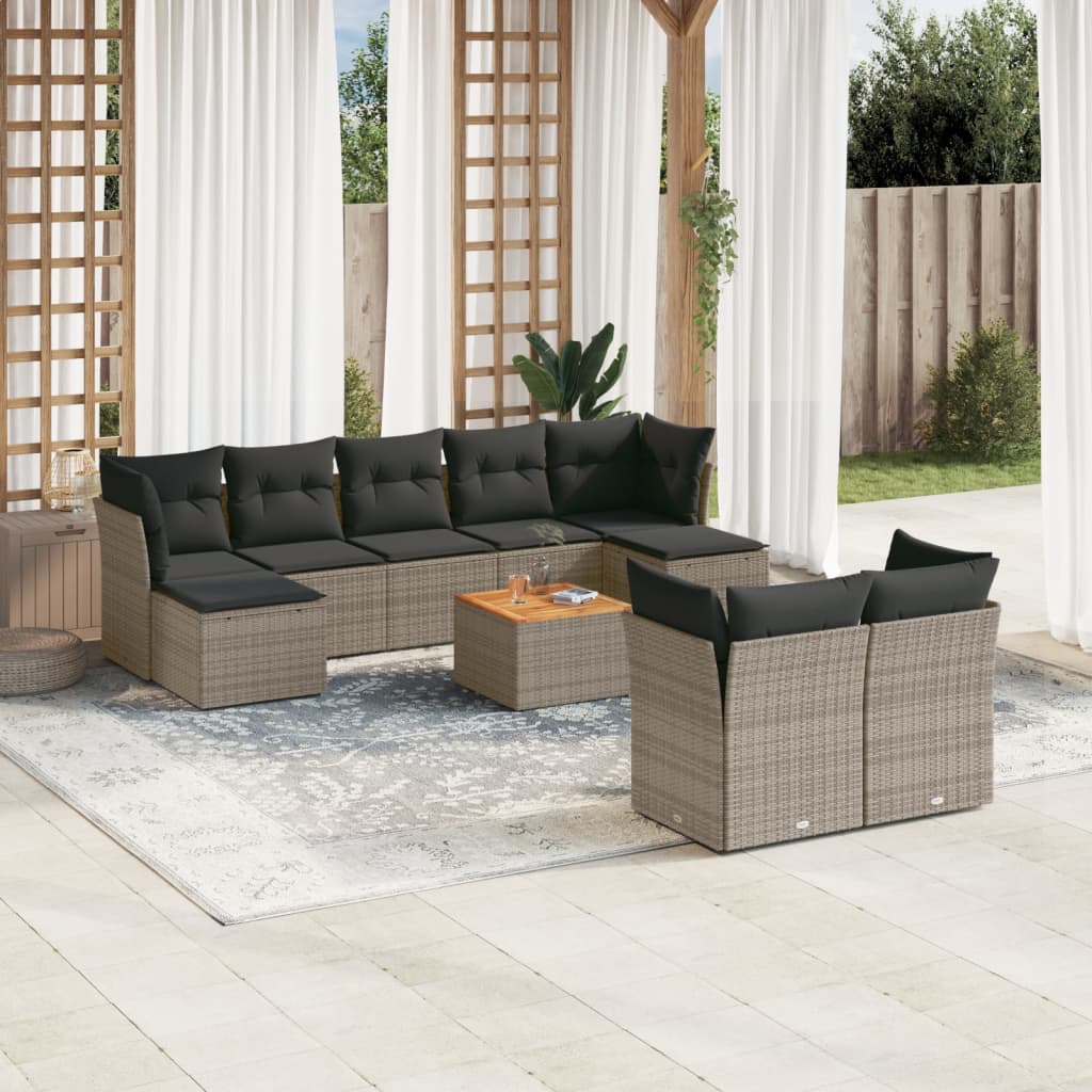 10-tlg. Garten-Sofagarnitur mit Kissen Grau Poly Rattan 10-tlg. Garten-Sofagarnitur mit Kissen Grau Poly Rattan