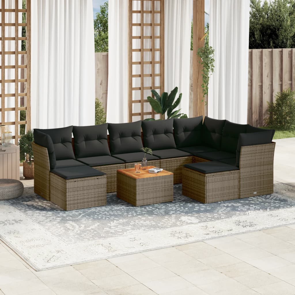 10-tlg. Garten-Sofagarnitur mit Kissen Grau Poly Rattan 10-tlg. Garten-Sofagarnitur mit Kissen Grau Poly Rattan