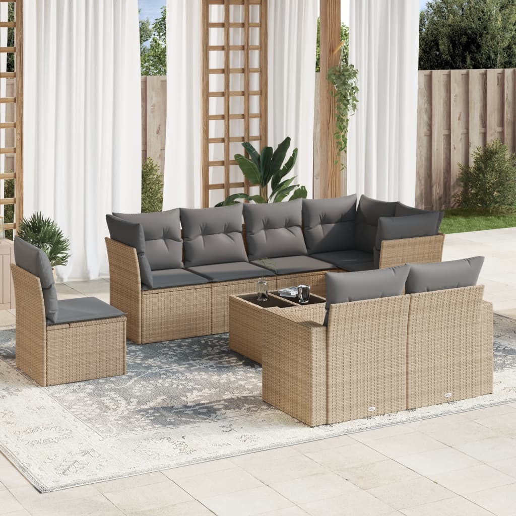 9-tlg. Garten-Sofagarnitur mit Kissen Beige Poly Rattan 9-tlg. Garten-Sofagarnitur mit Kissen Beige Poly Rattan