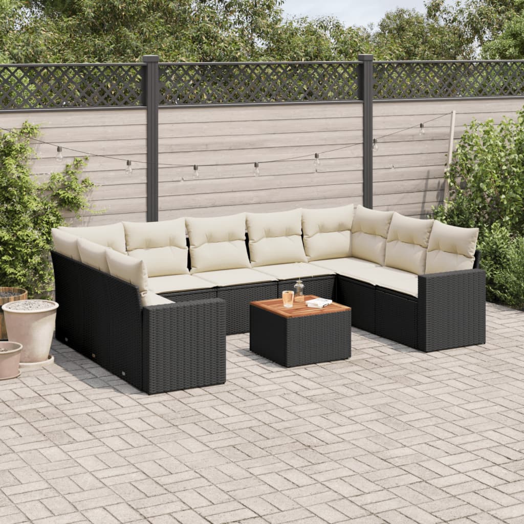 10-tlg. Garten-Sofagarnitur mit Kissen Schwarz Poly Rattan 10-tlg. Garten-Sofagarnitur mit Kissen Schwarz Poly Rattan
