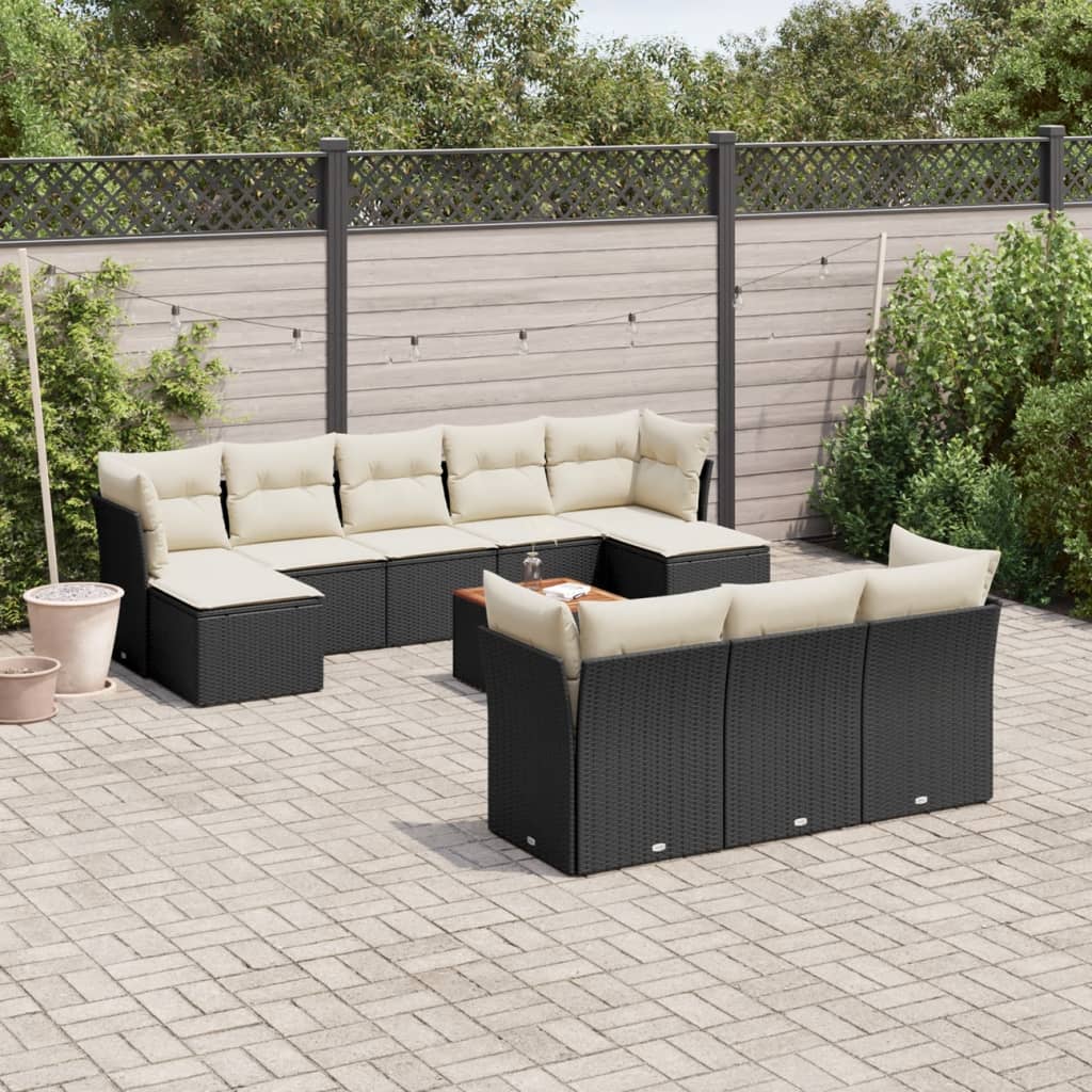 11-tlg. Garten-Sofagarnitur mit Kissen Schwarz Poly Rattan 11-tlg. Garten-Sofagarnitur mit Kissen Schwarz Poly Rattan