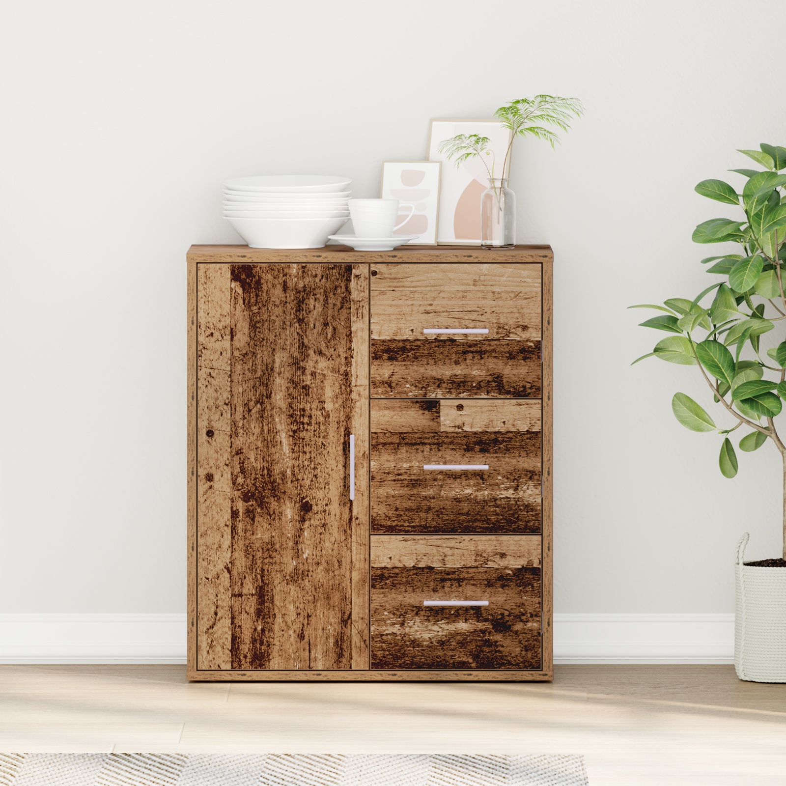 Sideboard mit Schubladen mit Regal mit Speicher mit Tür Altholz 60 x 31 x 70 cm Holzwerkstoff Sideboard mit Schubladen mit Regal mit Speicher mit Tür Altholz 60 x 31 x 70 cm Holzwerkstoff