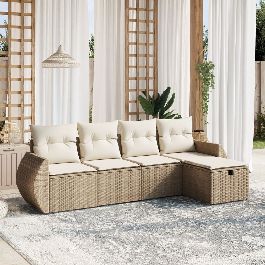 5-tlg. Garten-Sofagarnitur mit Kissen Beige Poly Rattan 5-tlg. Garten-Sofagarnitur mit Kissen Beige Poly Rattan