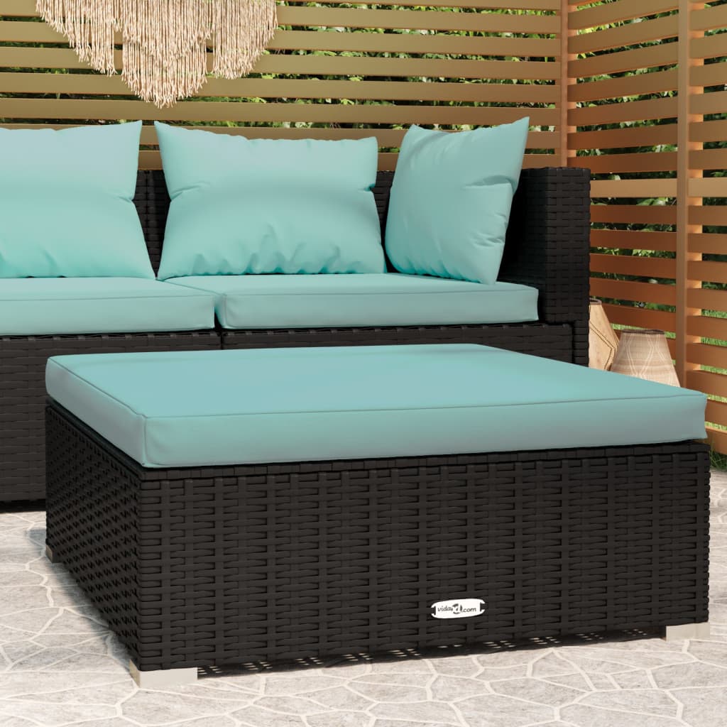 Garten-Fußhocker mit Kissen Schwarz 70x70x30 cm Poly Rattan Garten-Fußhocker mit Kissen Schwarz 70x70x30 cm Poly Rattan