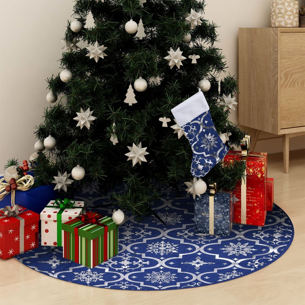 Luxus-Weihnachtsbaumdecke mit Socke Blau 122 cm Stoff Luxus-Weihnachtsbaumdecke mit Socke Blau 122 cm Stoff