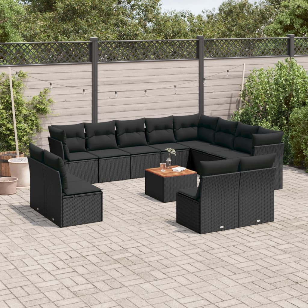 13-tlg. Garten-Sofagarnitur mit Kissen Schwarz Poly Rattan 13-tlg. Garten-Sofagarnitur mit Kissen Schwarz Poly Rattan