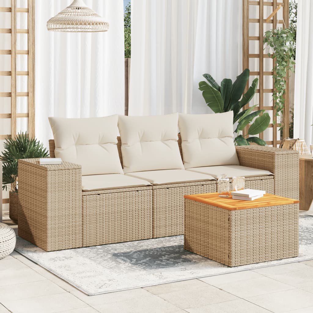 4-tlg. Garten-Sofagarnitur mit Kissen Beige Poly Rattan 4-tlg. Garten-Sofagarnitur mit Kissen Beige Poly Rattan