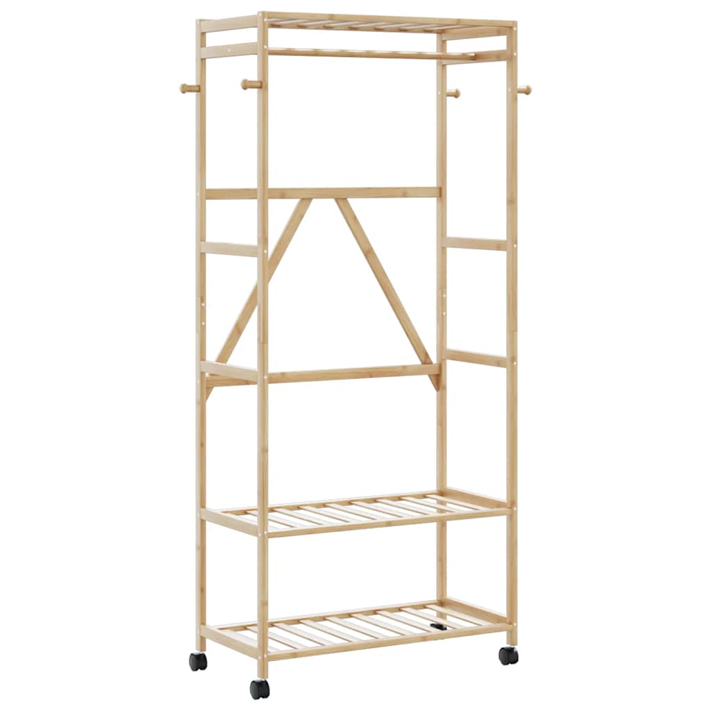 Kleiderständer mit Ablagen und Rollen 90x40x179,5 cm Bambus Kleiderständer mit Ablagen und Rollen 90x40x179,5 cm Bambus