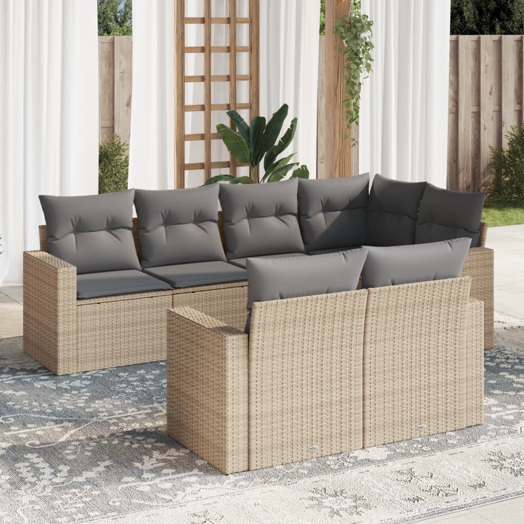 7-tlg. Garten-Sofagarnitur mit Kissen Beige Poly Rattan 7-tlg. Garten-Sofagarnitur mit Kissen Beige Poly Rattan