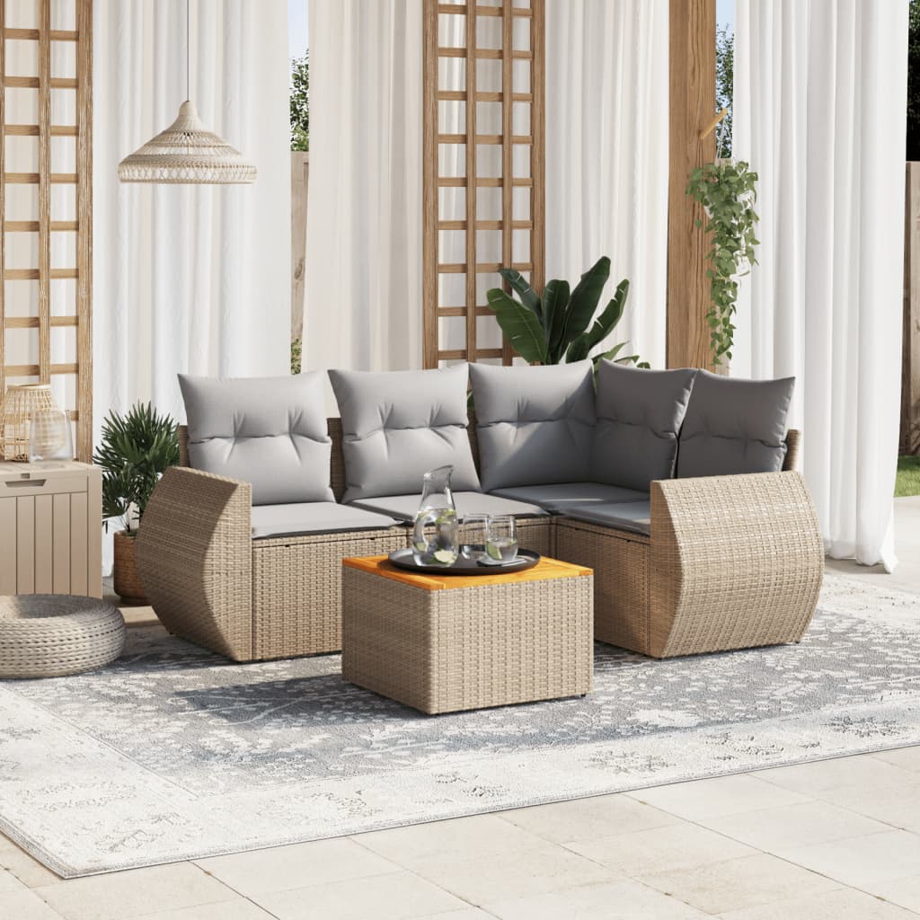 5-tlg. Garten-Sofagarnitur mit Kissen Beige Poly Rattan 5-tlg. Garten-Sofagarnitur mit Kissen Beige Poly Rattan