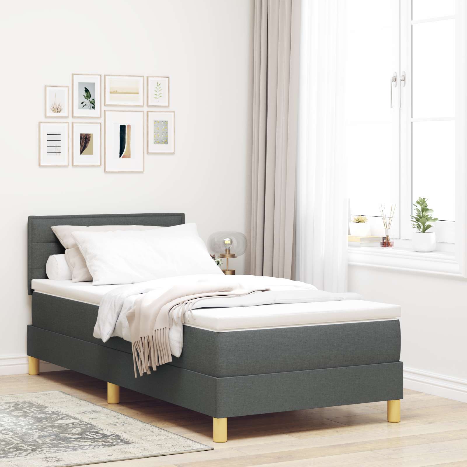 Boxspringbett mit Matratze Dunkelgrau 90x190 cm Stoff Boxspringbett mit Matratze Dunkelgrau 90x190 cm Stoff