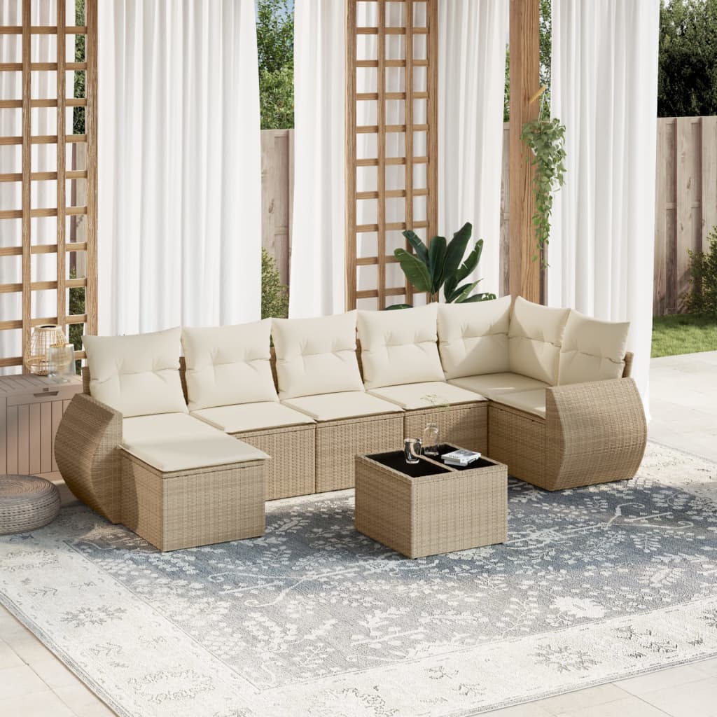 8-tlg. Garten-Sofagarnitur mit Kissen Beige Poly Rattan 8-tlg. Garten-Sofagarnitur mit Kissen Beige Poly Rattan