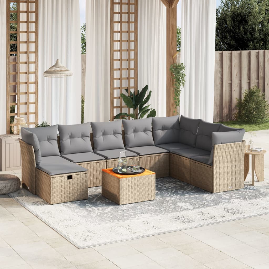 9-tlg. Garten-Sofagarnitur mit Kissen Beige Poly Rattan 9-tlg. Garten-Sofagarnitur mit Kissen Beige Poly Rattan