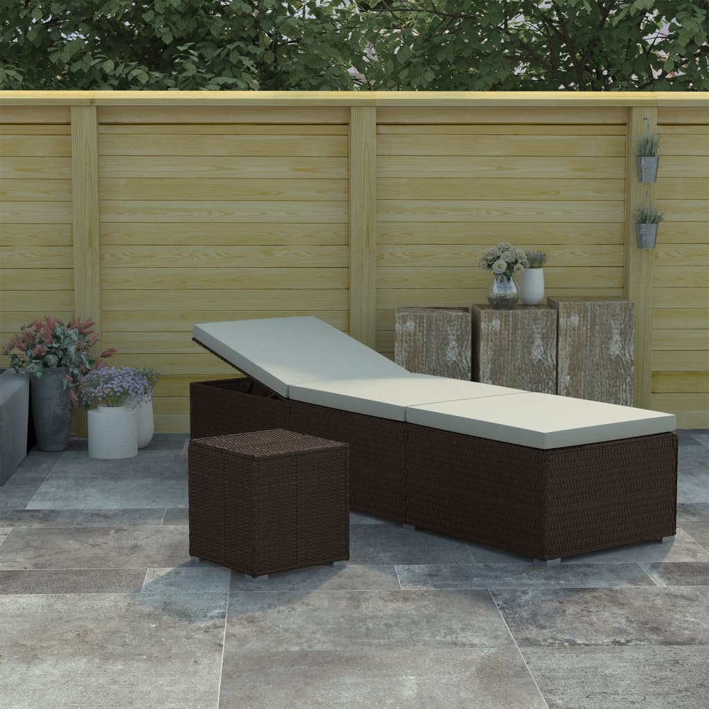 Sonnenliege mit Auflage und Teetisch Poly Rattan Braun Sonnenliege mit Auflage und Teetisch Poly Rattan Braun