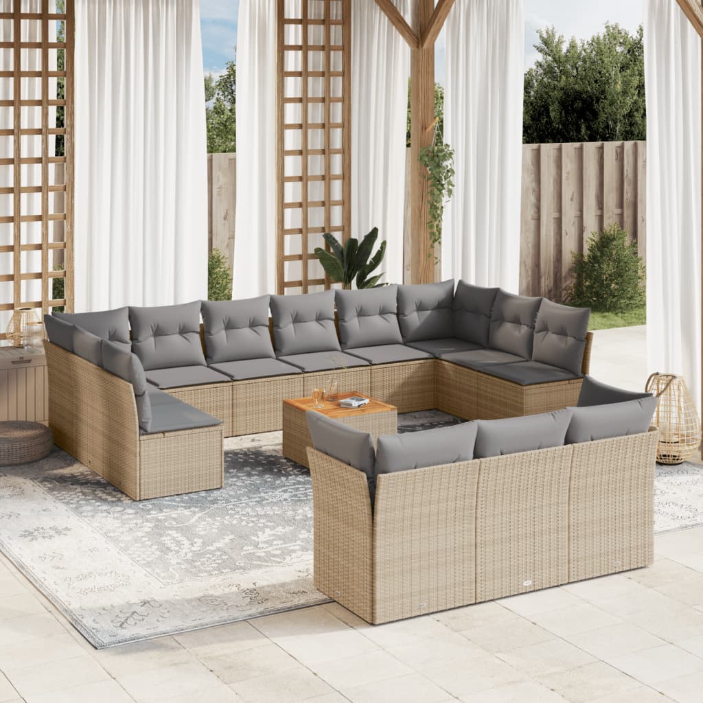 14-tlg. Garten-Sofagarnitur mit Kissen Beige Poly Rattan 14-tlg. Garten-Sofagarnitur mit Kissen Beige Poly Rattan