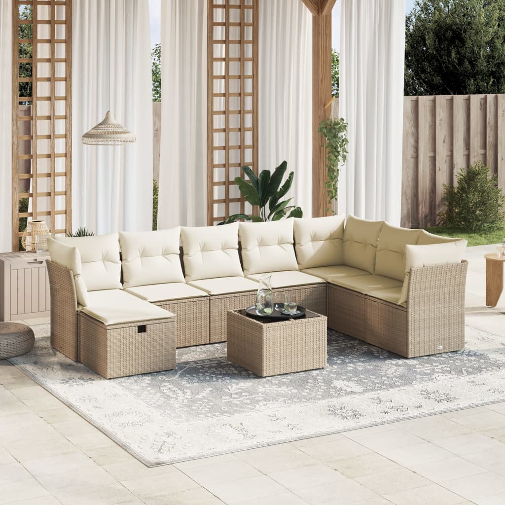 9-tlg. Garten-Sofagarnitur mit Kissen Beige Poly Rattan 9-tlg. Garten-Sofagarnitur mit Kissen Beige Poly Rattan