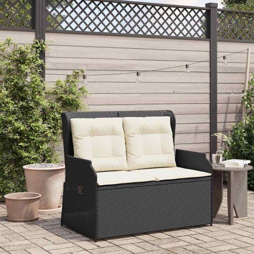 Gartenbank mit Kissen Schwarz Poly Rattan Gartenbank mit Kissen Schwarz Poly Rattan
