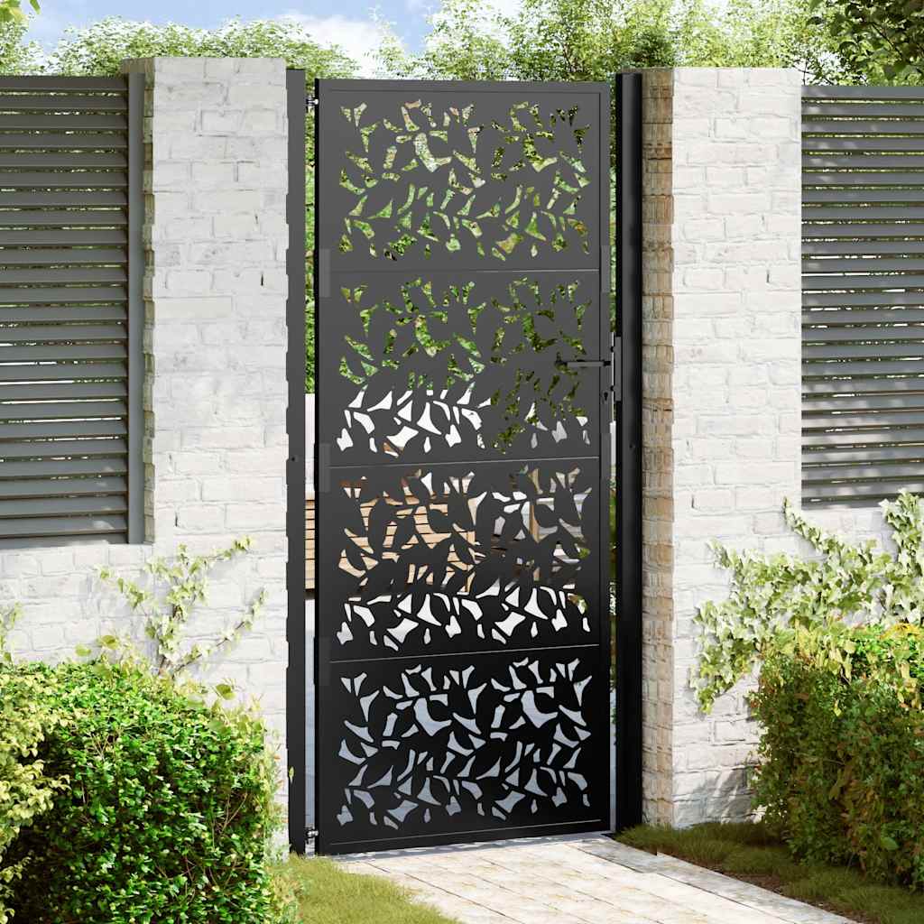 Gartentor Schwarz 105x205 cm Stahl Blatt-Design Gartentor Schwarz 105x205 cm Stahl Blatt-Design