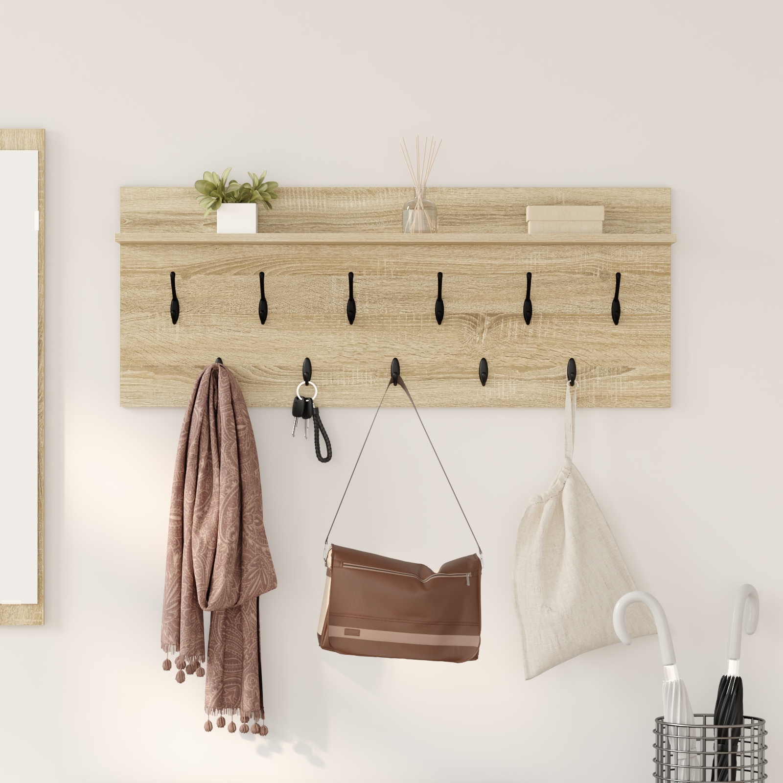 Wandmontierter Kleiderständer Sonoma Eiche 100 x 40 x 12 cm Wandmontierter Kleiderständer Sonoma Eiche 100 x 40 x 12 cm