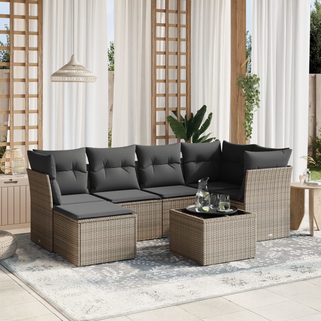 7-tlg. Garten-Sofagarnitur mit Kissen Grau Poly Rattan 7-tlg. Garten-Sofagarnitur mit Kissen Grau Poly Rattan