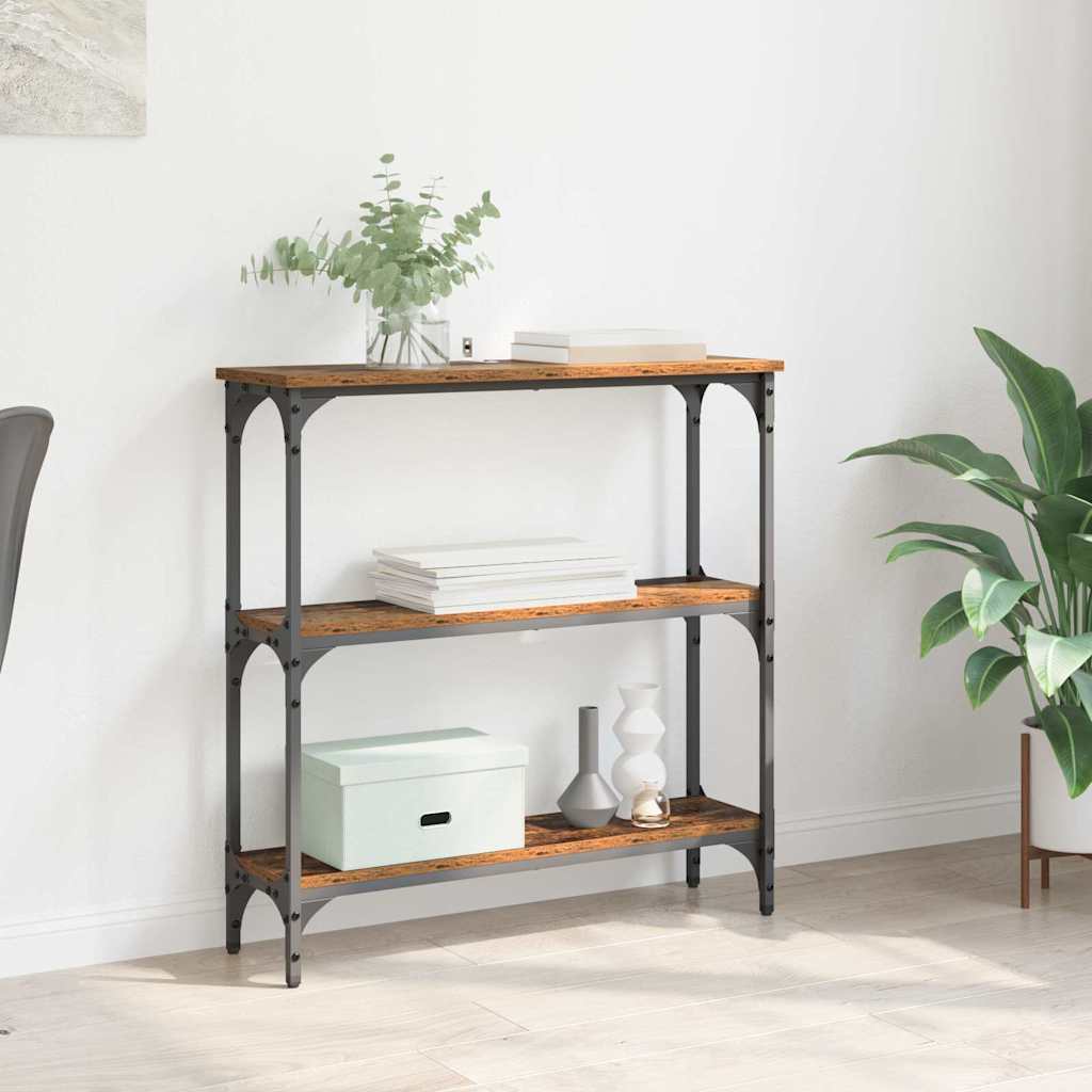 Konsolentisch mit Regal mit Speicher Altholz 75 x 22,5 x 75 cm
