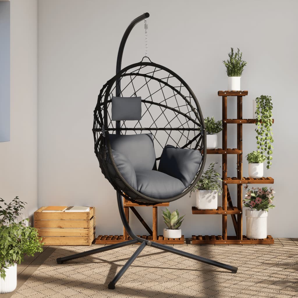 Hängesessel Ei-Design mit Ständer Anthrazit Rattan und Stahl Hängesessel Ei-Design mit Ständer Anthrazit Rattan und Stahl