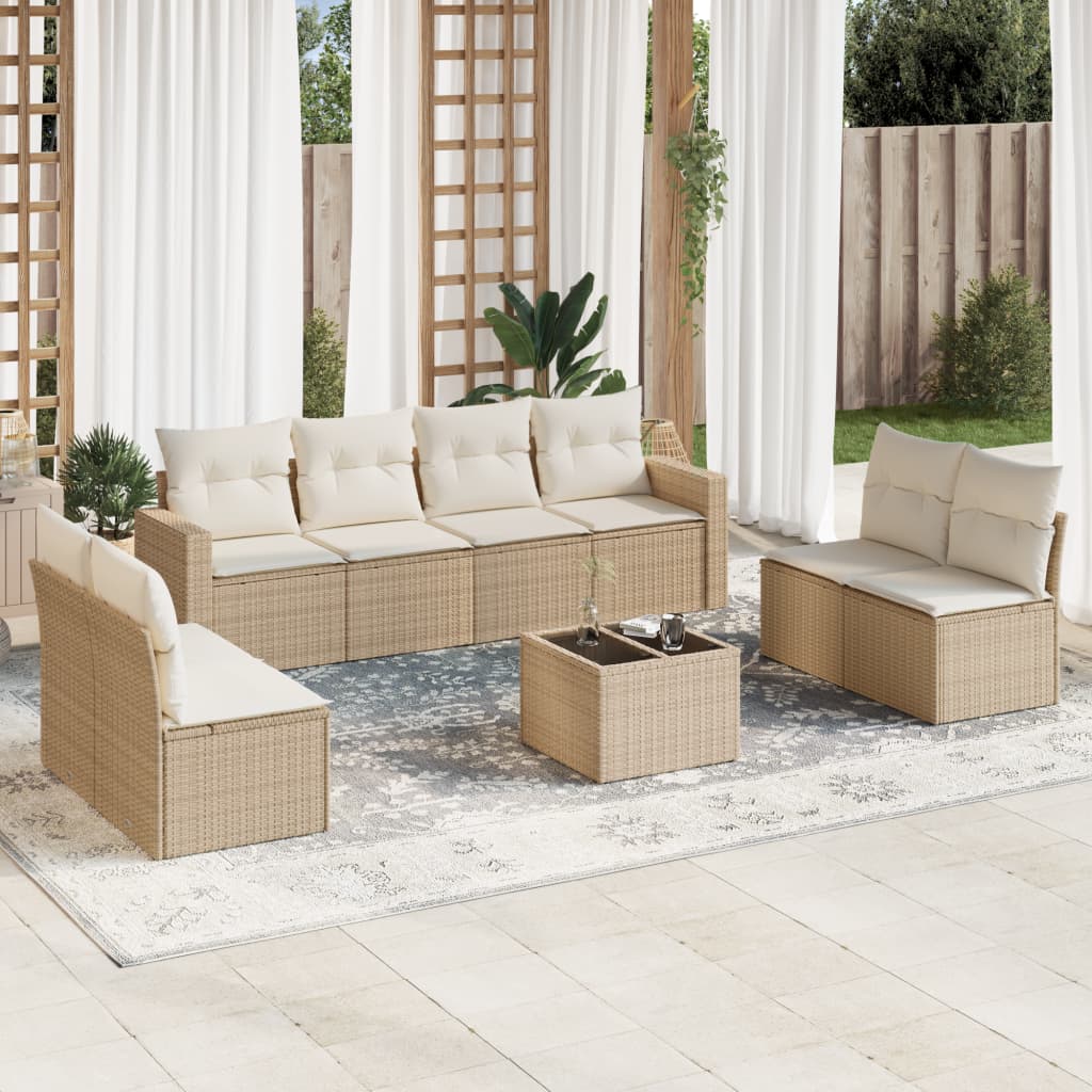 9-tlg. Garten-Sofagarnitur mit Kissen Beige Poly Rattan 9-tlg. Garten-Sofagarnitur mit Kissen Beige Poly Rattan
