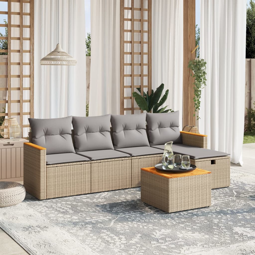 6-tlg. Garten-Sofagarnitur mit Kissen Beige Poly Rattan 6-tlg. Garten-Sofagarnitur mit Kissen Beige Poly Rattan