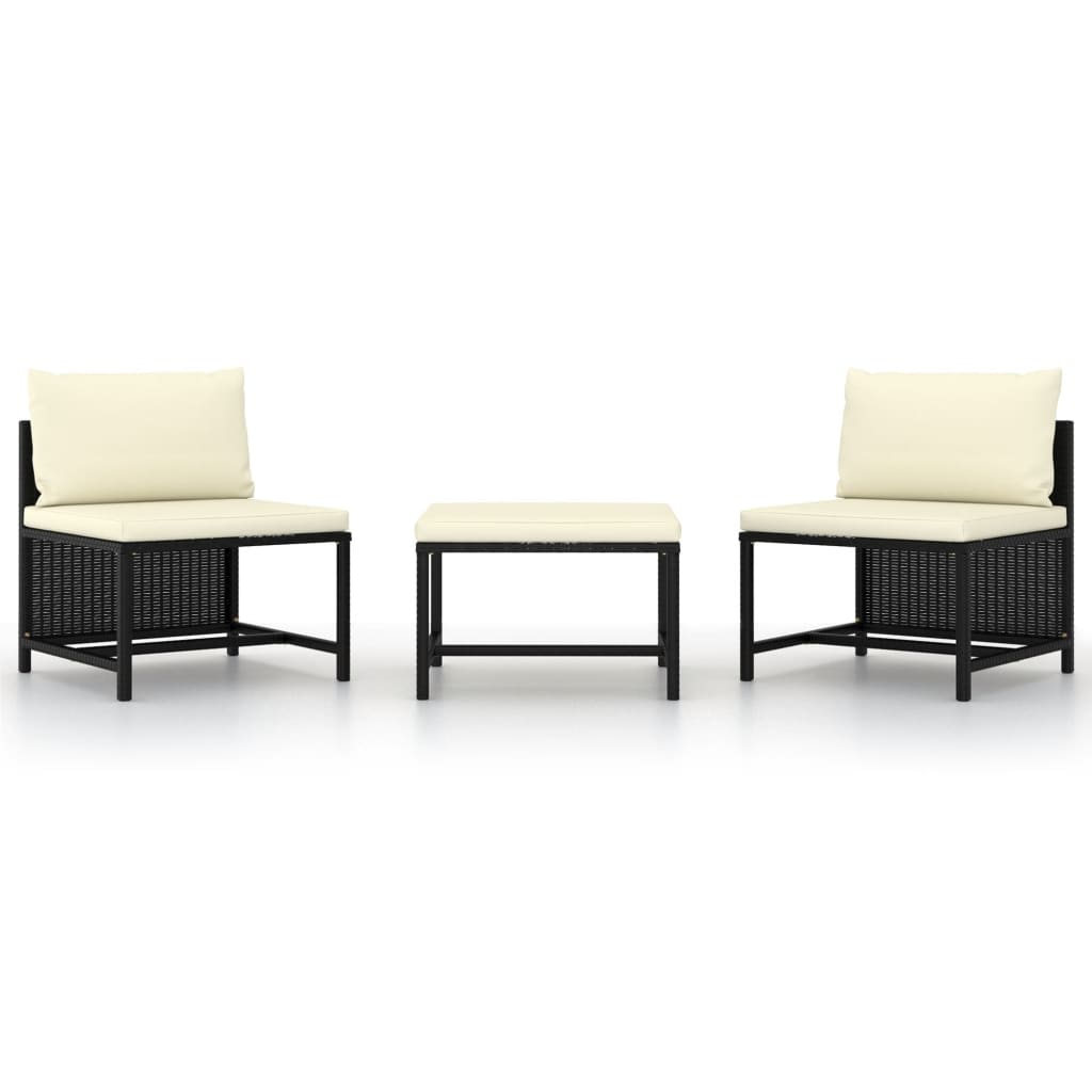 3-tlg. Garten-Sofagarnitur mit Auflagen Schwarz Poly Rattan 3-tlg. Garten-Sofagarnitur mit Auflagen Schwarz Poly Rattan
