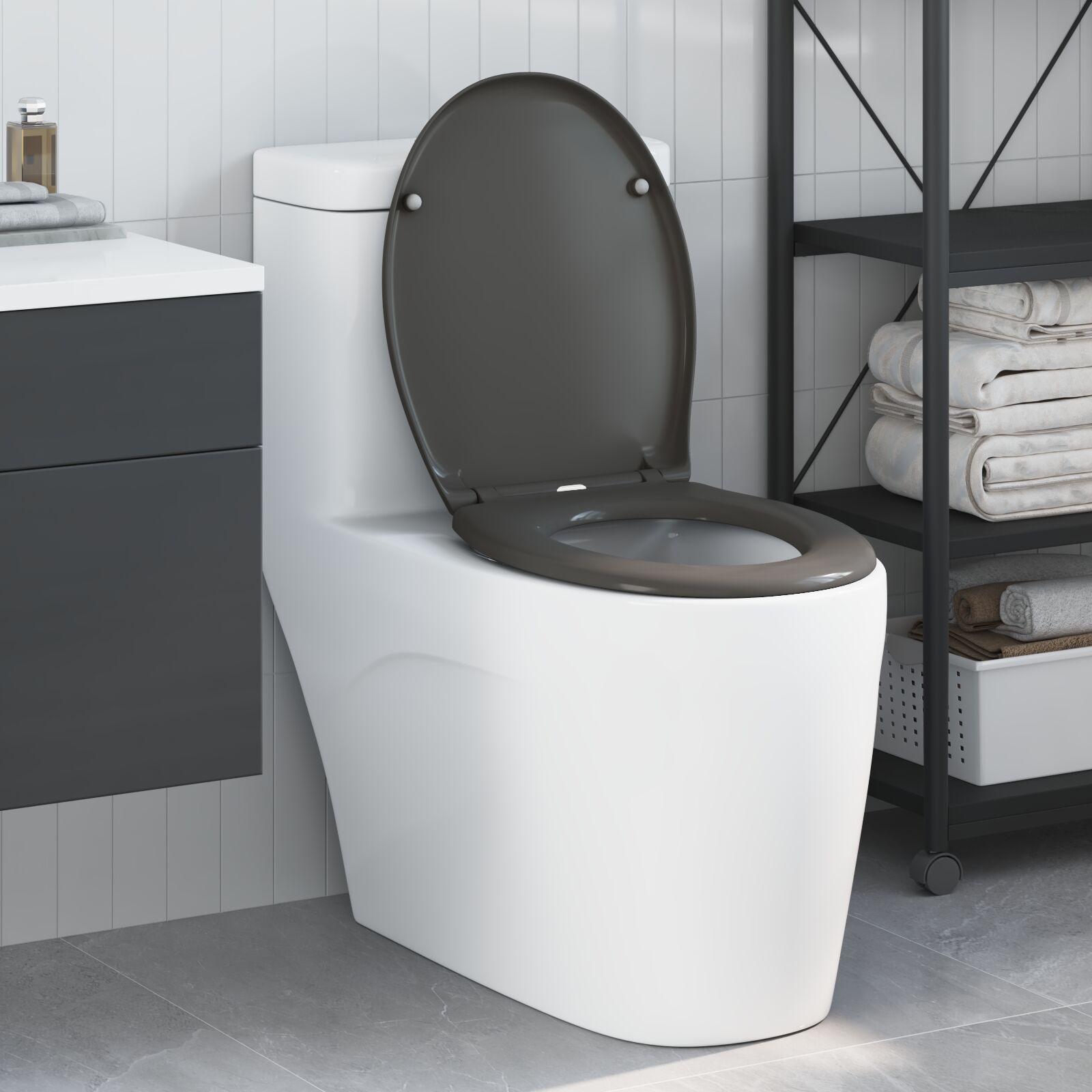 Schnellverschluss-Toilettensitz mit sanfter Schließfunktion Duroplast Anthrazit Schnellverschluss-Toilettensitz mit sanfter Schließfunktion Duroplast Anthrazit