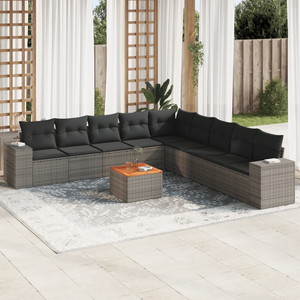 10-tlg. Garten-Sofagarnitur mit Kissen Grau Poly Rattan 10-tlg. Garten-Sofagarnitur mit Kissen Grau Poly Rattan
