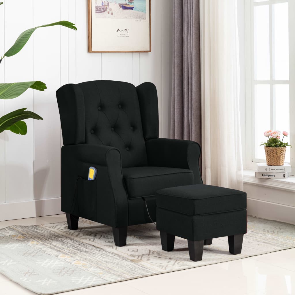 Massagesessel mit Hocker Schwarz Stoff Massagesessel mit Hocker Schwarz Stoff