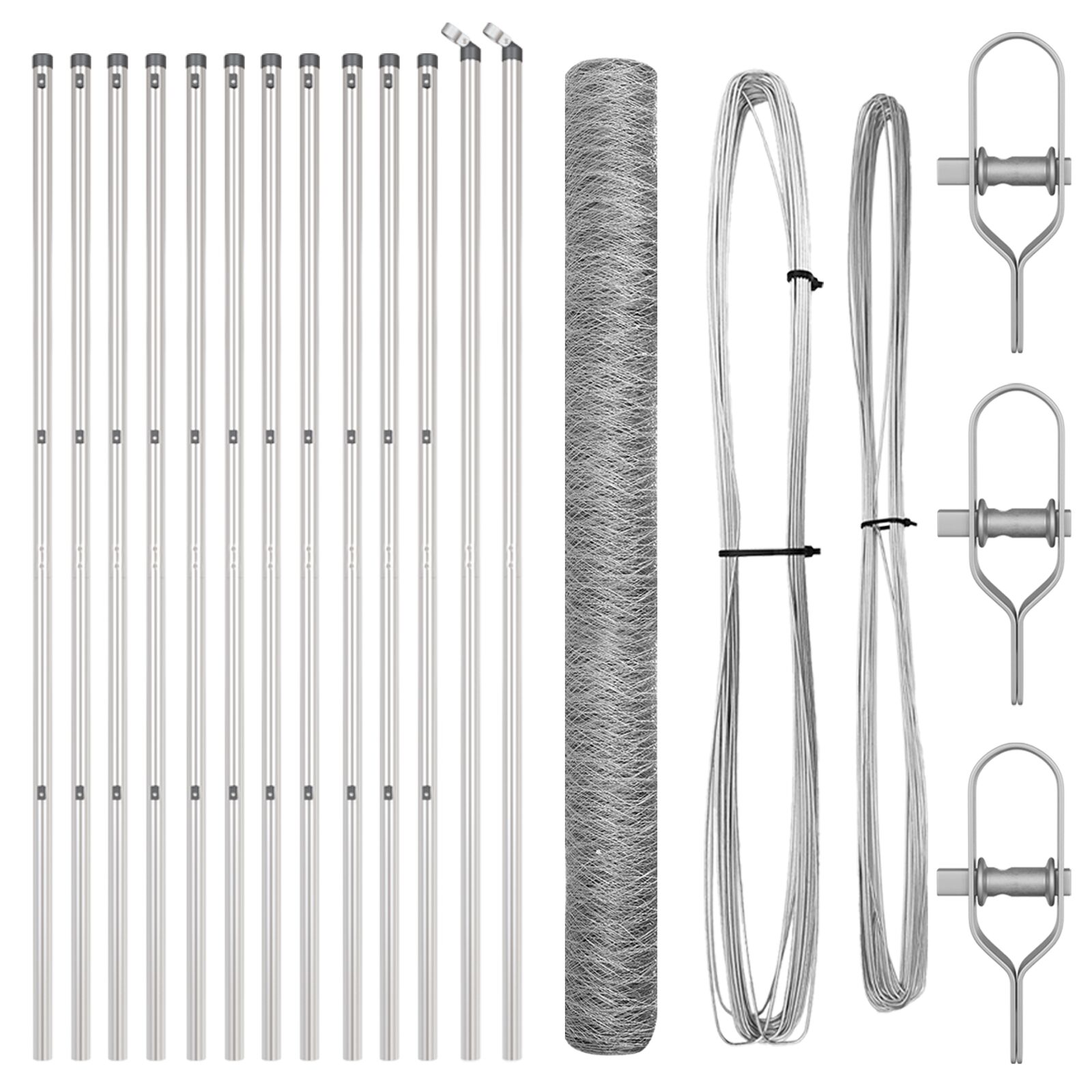 Sechseckzaun 1,6x25 m verzinkter Stahl, Zaunpfosten 13 Stück Ø32 mm 210 cm verzinkter Stahl