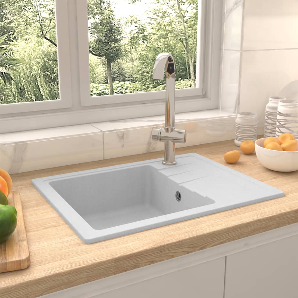 Küchenspüle mit Überlauf Oval Weiß Granit Küchenspüle mit Überlauf Oval Weiß Granit