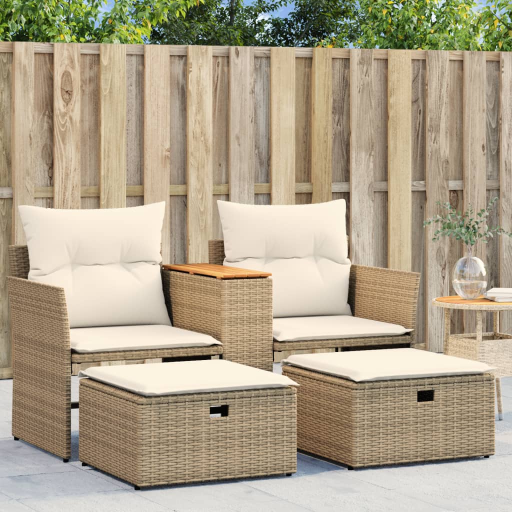Gartensofa 2-Sitzer mit Hockern Beige Poly Rattan Gartensofa 2-Sitzer mit Hockern Beige Poly Rattan