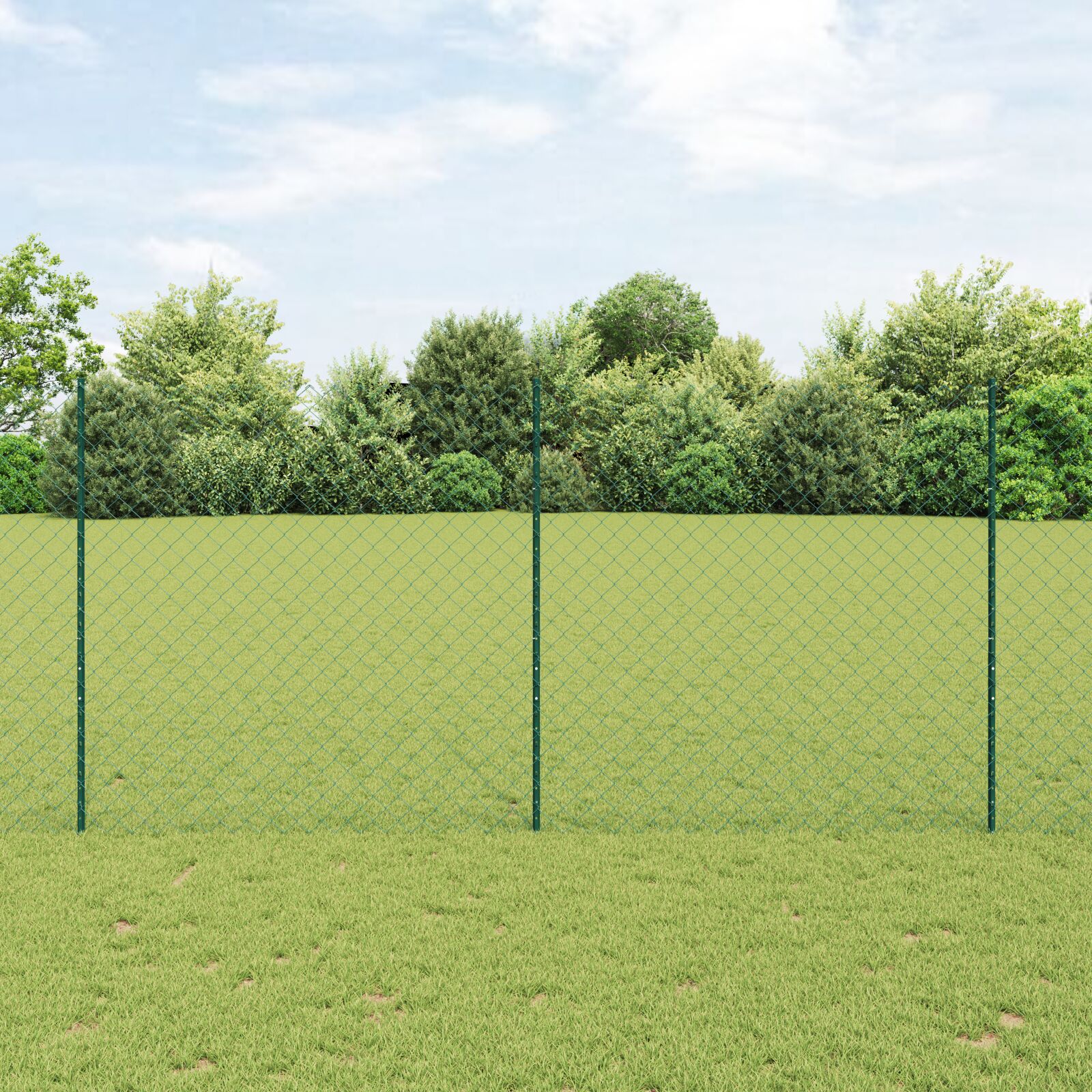 Kettenzaun mit 10 U-Pfosten Grün 1,5x10 m Stahl