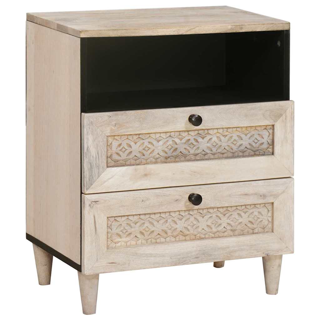 Nachttisch mit Regal Beige 50 x 33 x 60 cm massives Mangoholz