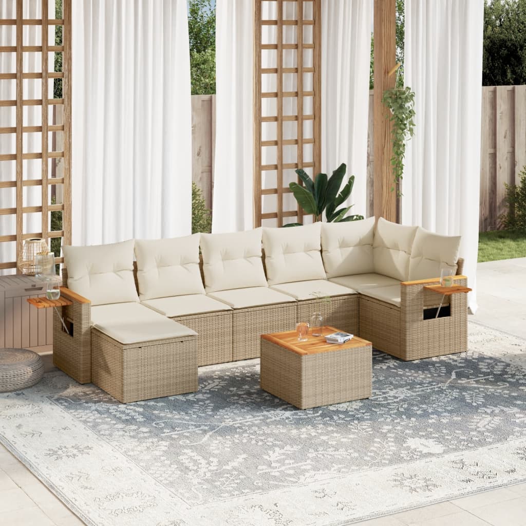8-tlg. Garten-Sofagarnitur mit Kissen Beige Poly Rattan 8-tlg. Garten-Sofagarnitur mit Kissen Beige Poly Rattan