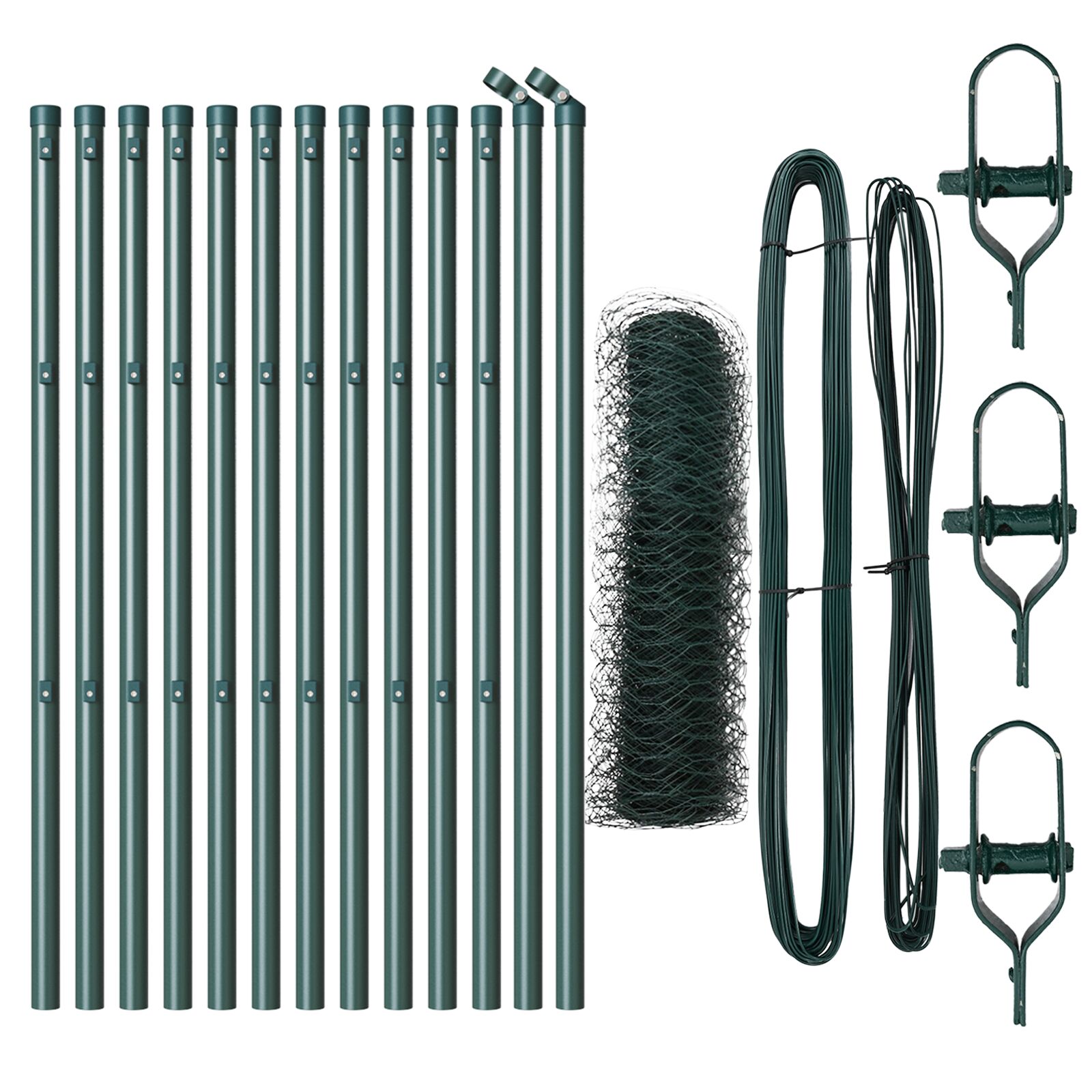 Sechseckzaun Grün 0,4x25 m Stahl, Zaunpfosten 13 Stück Grün Ø32 mm 80 cm Verzinkter Stahl