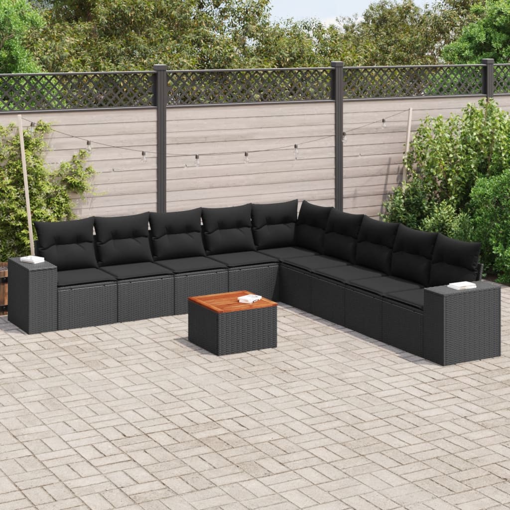 10-tlg. Garten-Sofagarnitur mit Kissen Schwarz Poly Rattan 10-tlg. Garten-Sofagarnitur mit Kissen Schwarz Poly Rattan