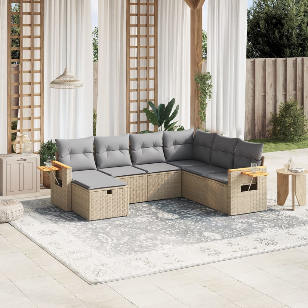 7-tlg. Garten-Sofagarnitur mit Kissen Beige Poly Rattan 7-tlg. Garten-Sofagarnitur mit Kissen Beige Poly Rattan