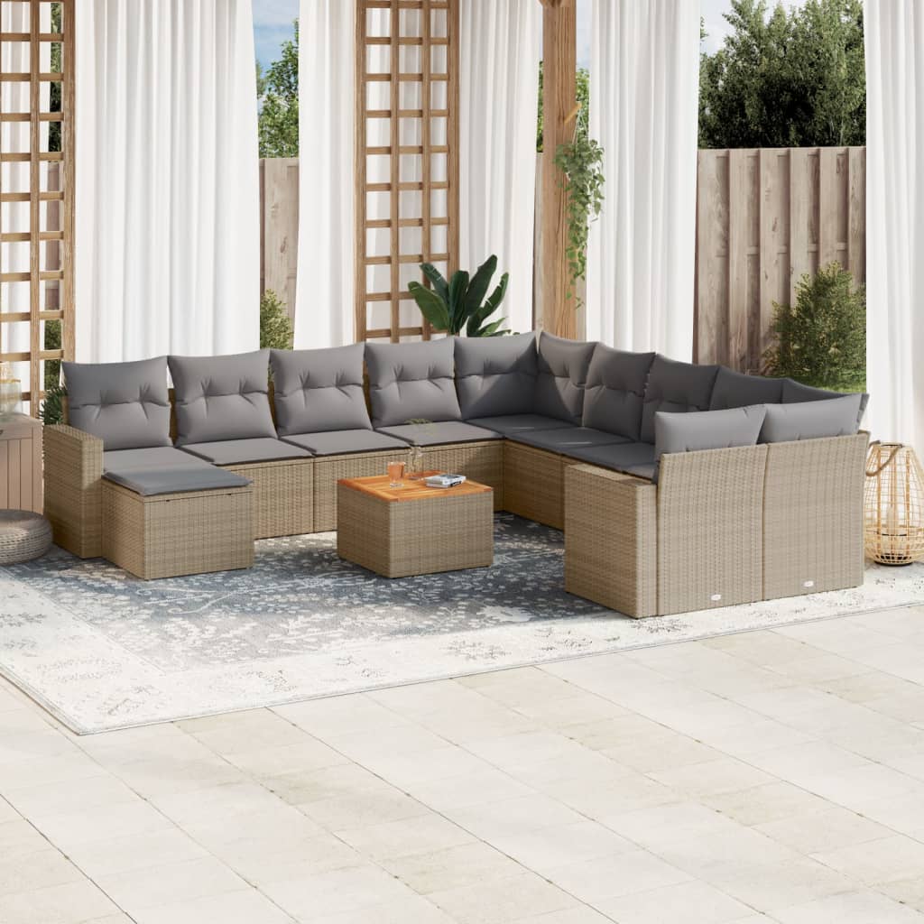 12-tlg. Garten-Sofagarnitur mit Kissen Beige Poly Rattan 12-tlg. Garten-Sofagarnitur mit Kissen Beige Poly Rattan