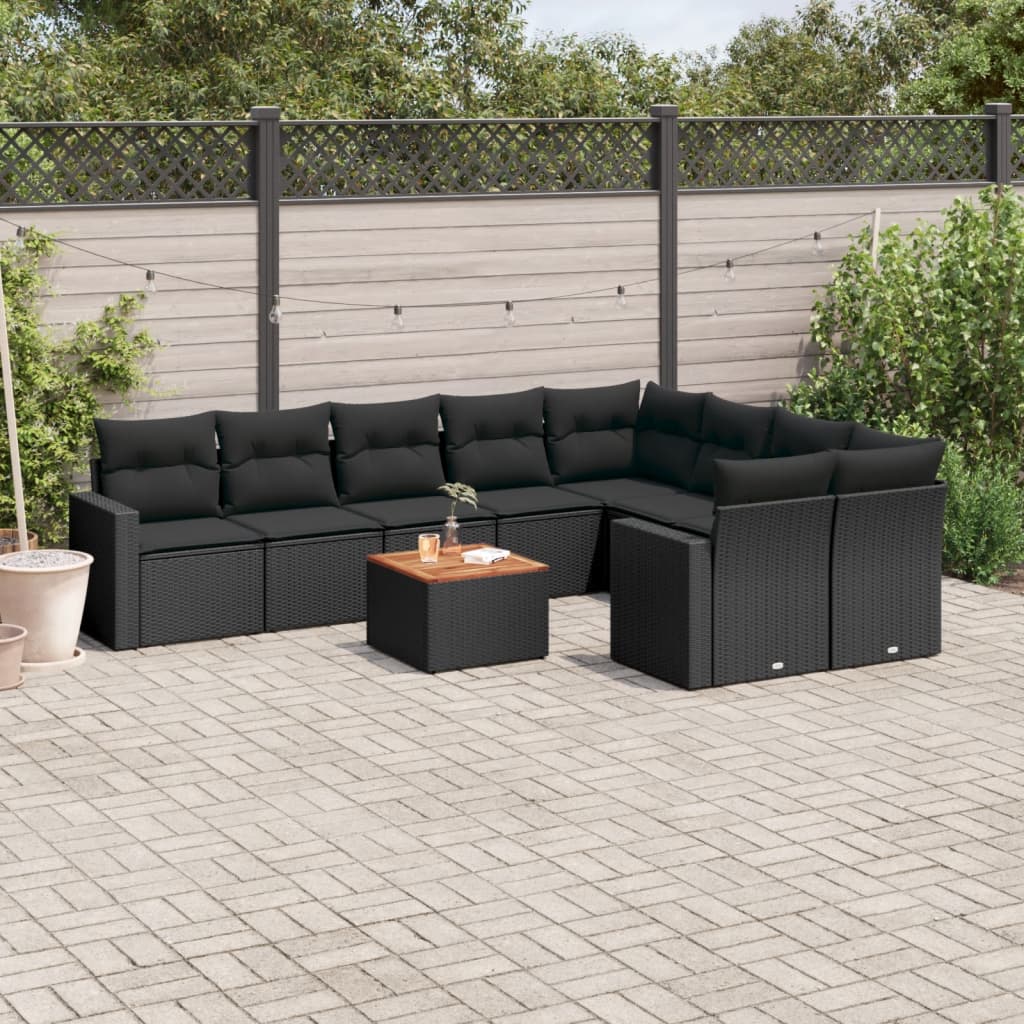 10-tlg. Garten-Sofagarnitur mit Kissen Schwarz Poly Rattan 10-tlg. Garten-Sofagarnitur mit Kissen Schwarz Poly Rattan