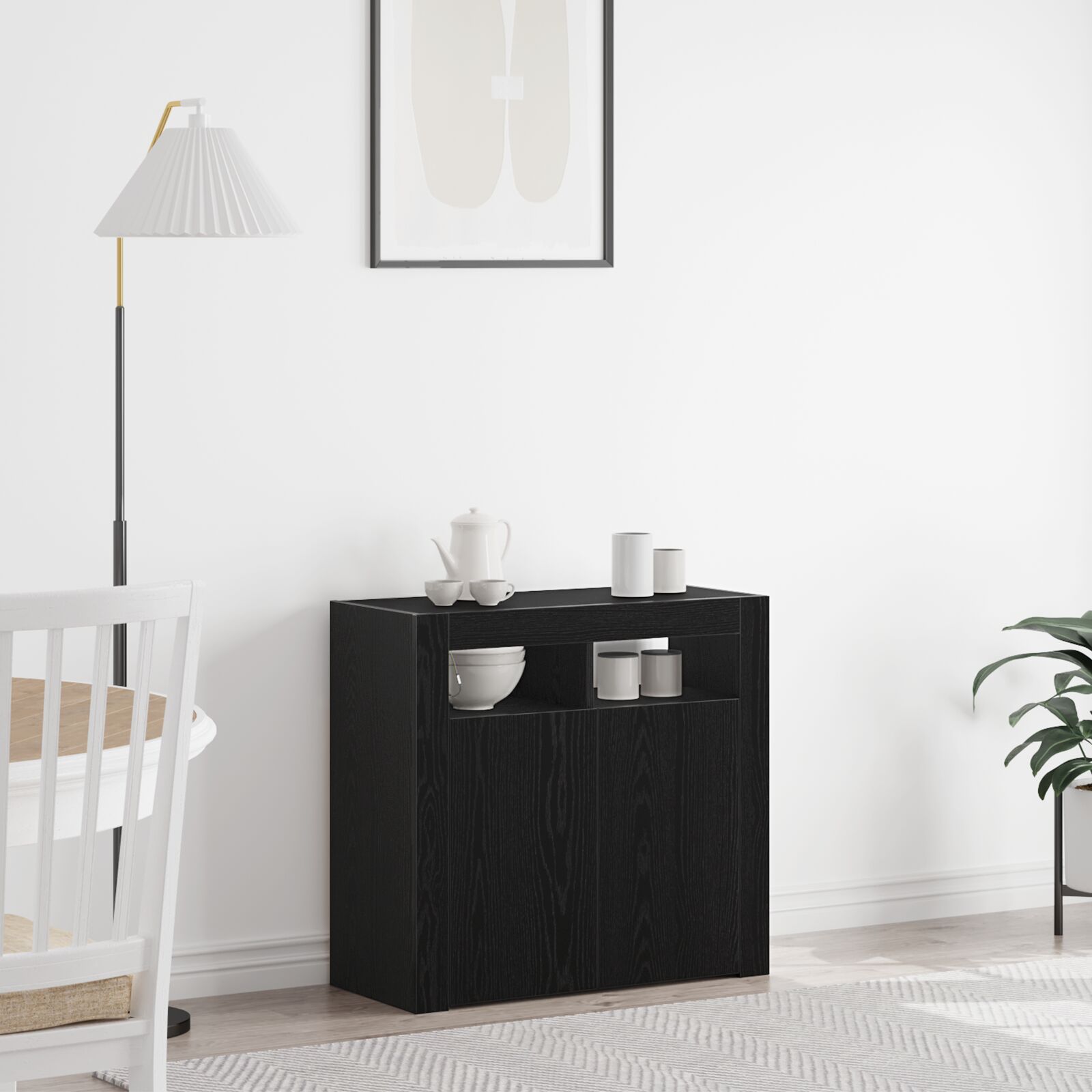 vidaXL Sideboard mit LED-Lichtern in Schwarz und Eiche, 80x35x75 cm, aus Holzwerkstoff