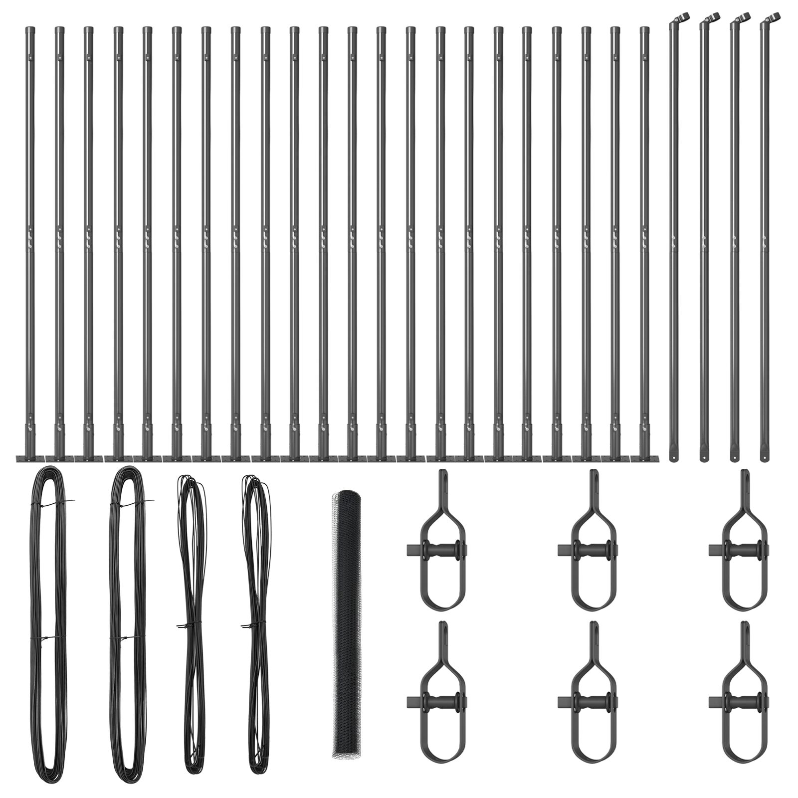 Sechseckzaun Grau 1,4x50 m Stahl, Zaunpfosten mit Fußplatten 13 Stück Ø32mm 78,5cm Verzinkter Stahl