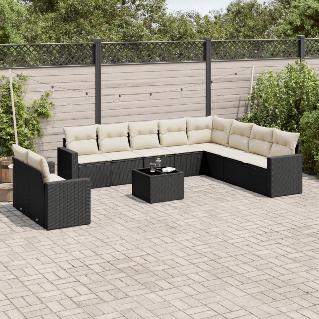 11-tlg. Garten-Sofagarnitur mit Kissen Schwarz Poly Rattan 11-tlg. Garten-Sofagarnitur mit Kissen Schwarz Poly Rattan